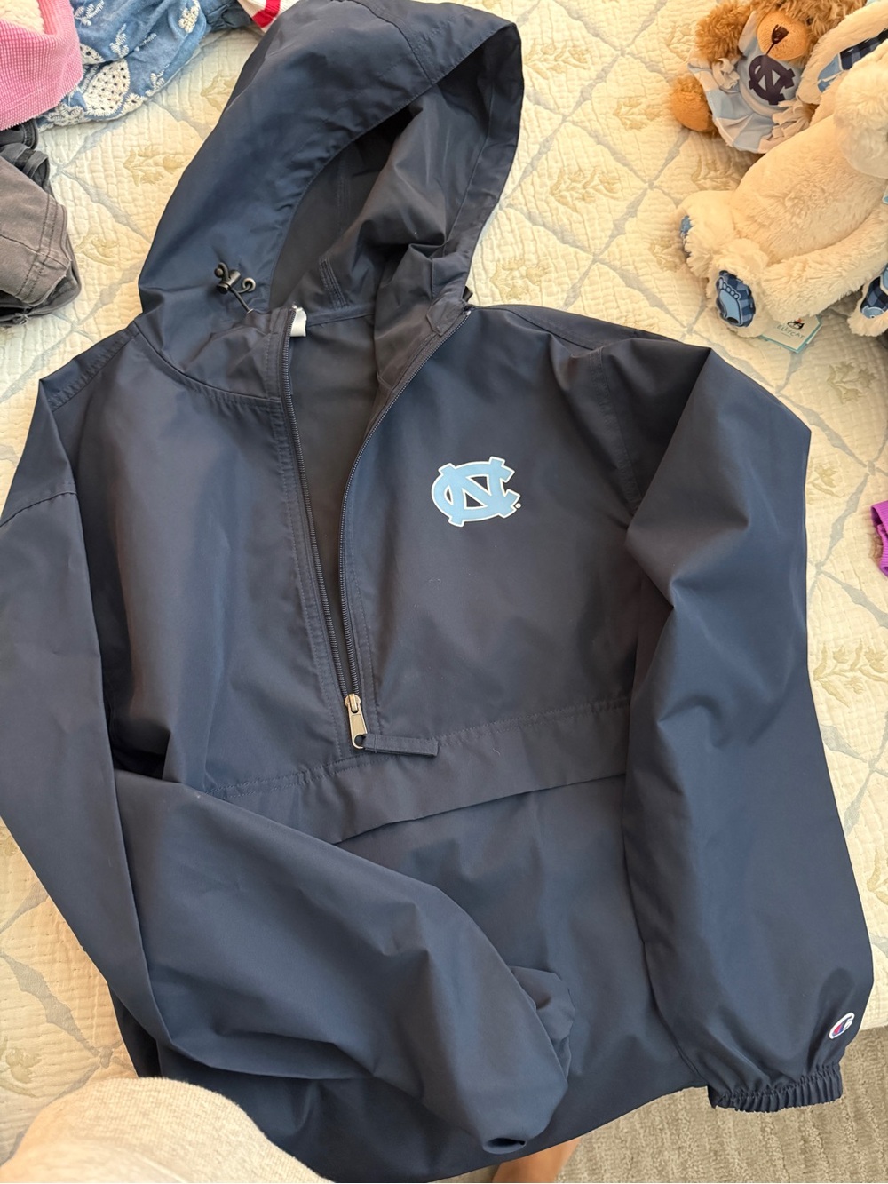 Champion Navy Pullover Hoodie with Light Blue UNC Logo